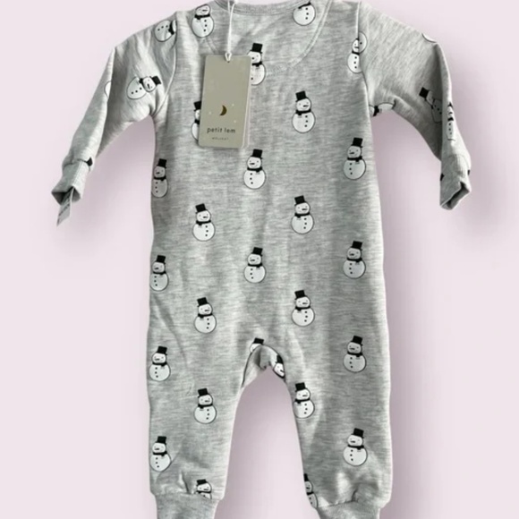 Petit Lem Holiday Snowman 6M Zippered One-Piece Pajamas Light Gray l NWT - Picture 1 of 3